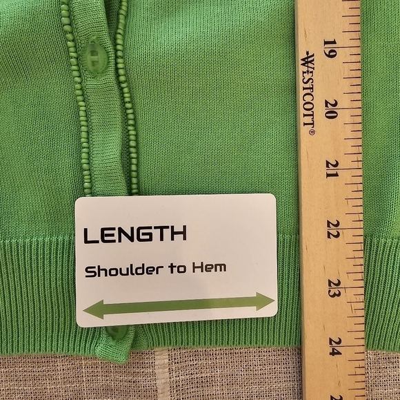Talbots Medium Cotton Blend Apple Green Beaded Knit Cardigan - Picture 9 of 9
